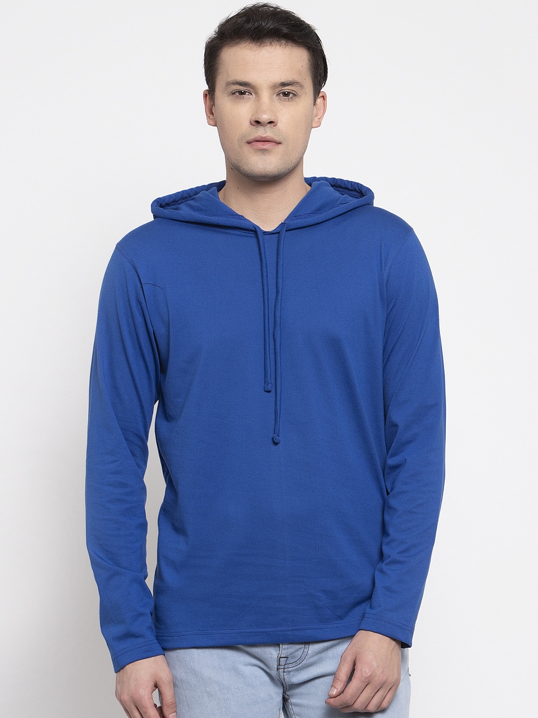 

Friskers Men Blue Solid Hood T-shirt