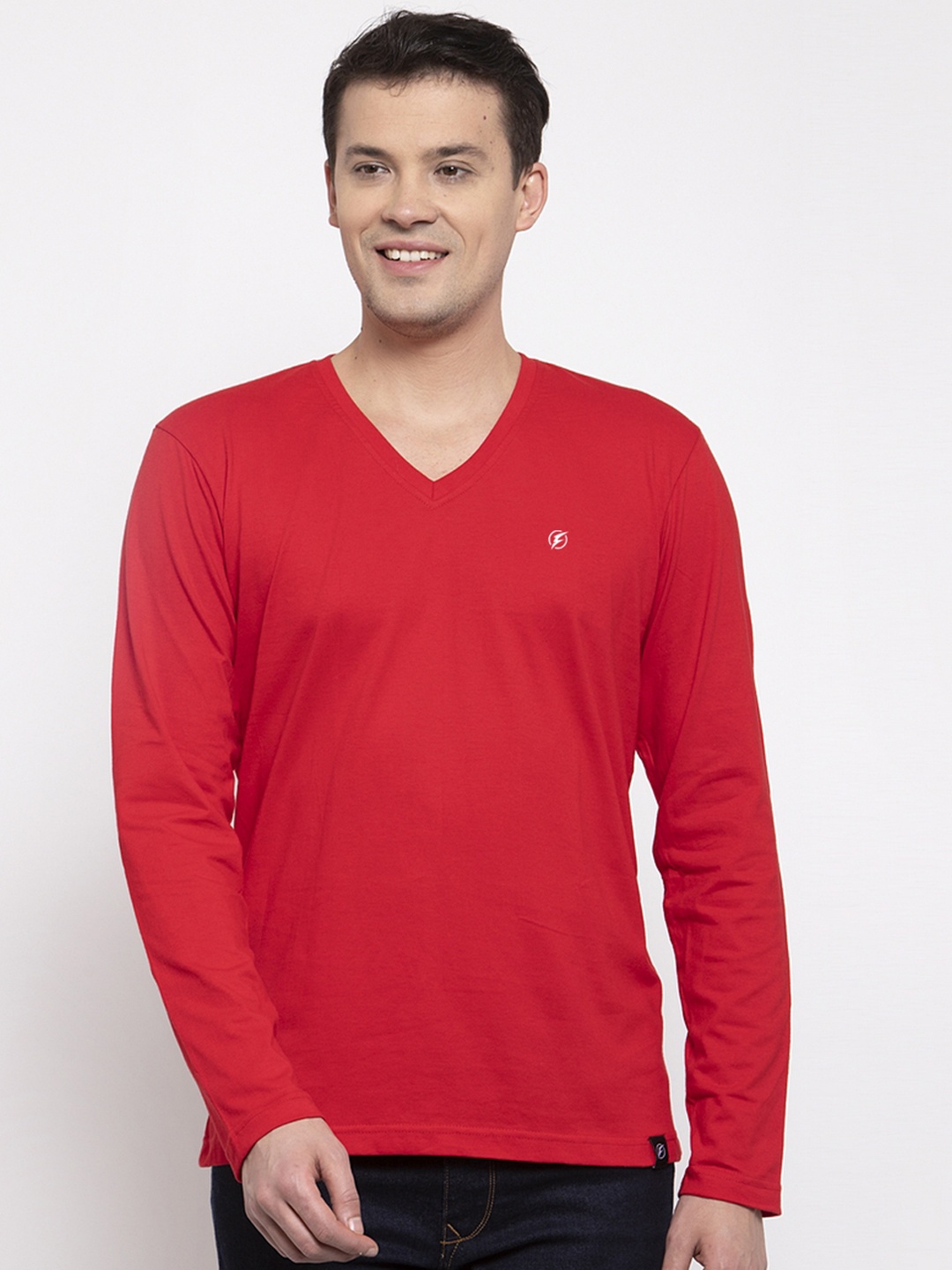 

Friskers Men Red Solid V-Neck T-shirt