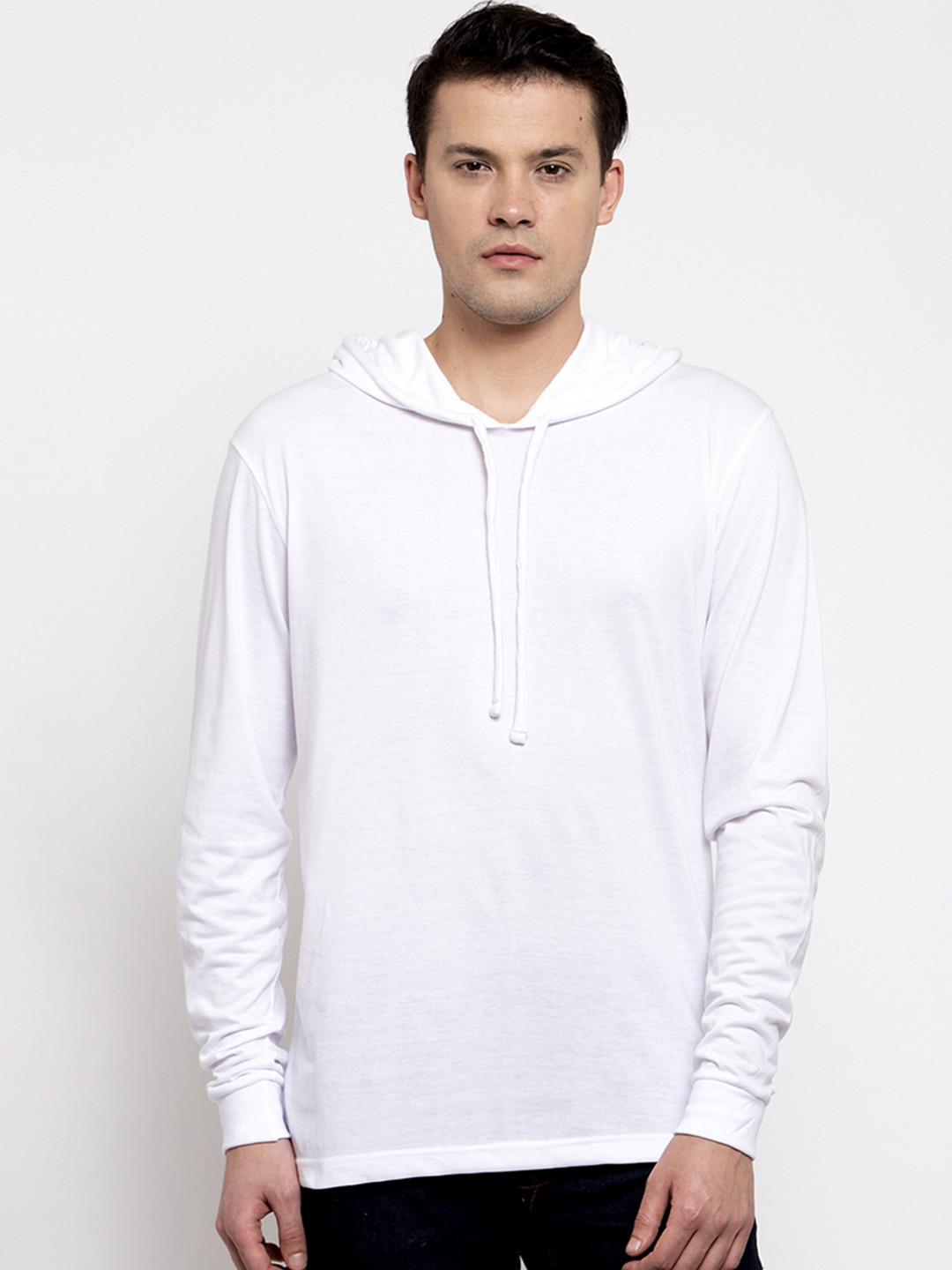 

Friskers Men White Solid Hooded T-shirt