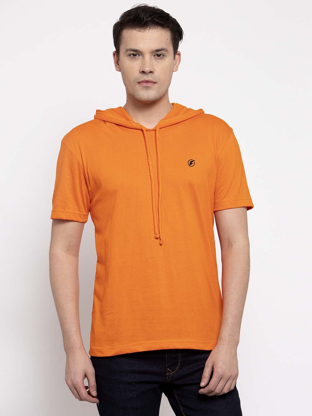 

Friskers Men Orange Solid Hooded T-shirt