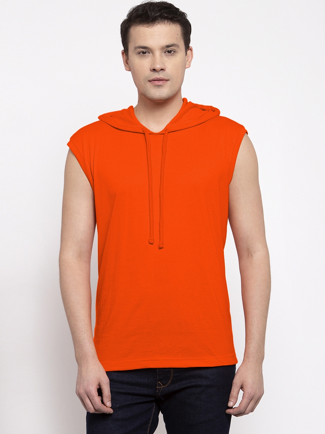 

Friskers Men Orange Solid Hooded T-shirt