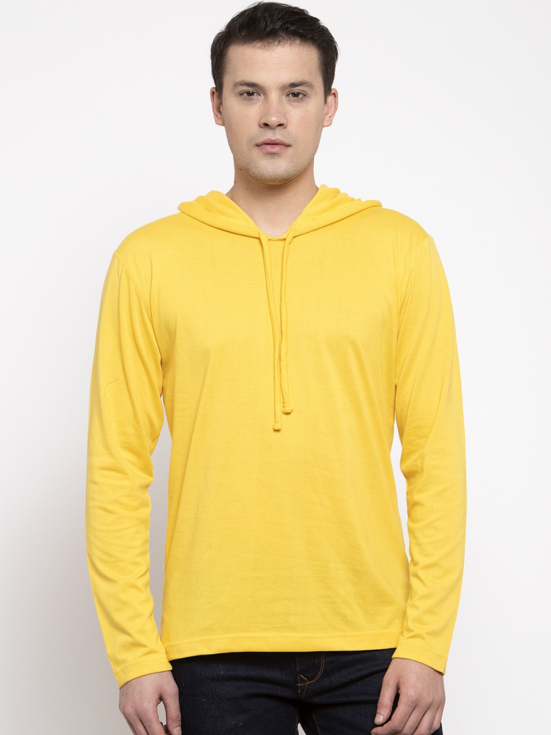 

Friskers Men Yellow Solid Hood T-shirt