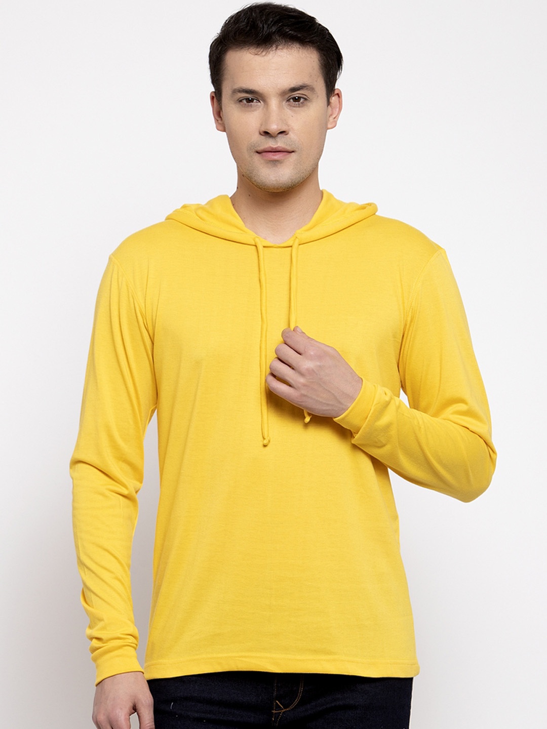 

Friskers Men Yellow Solid Hood T-shirt