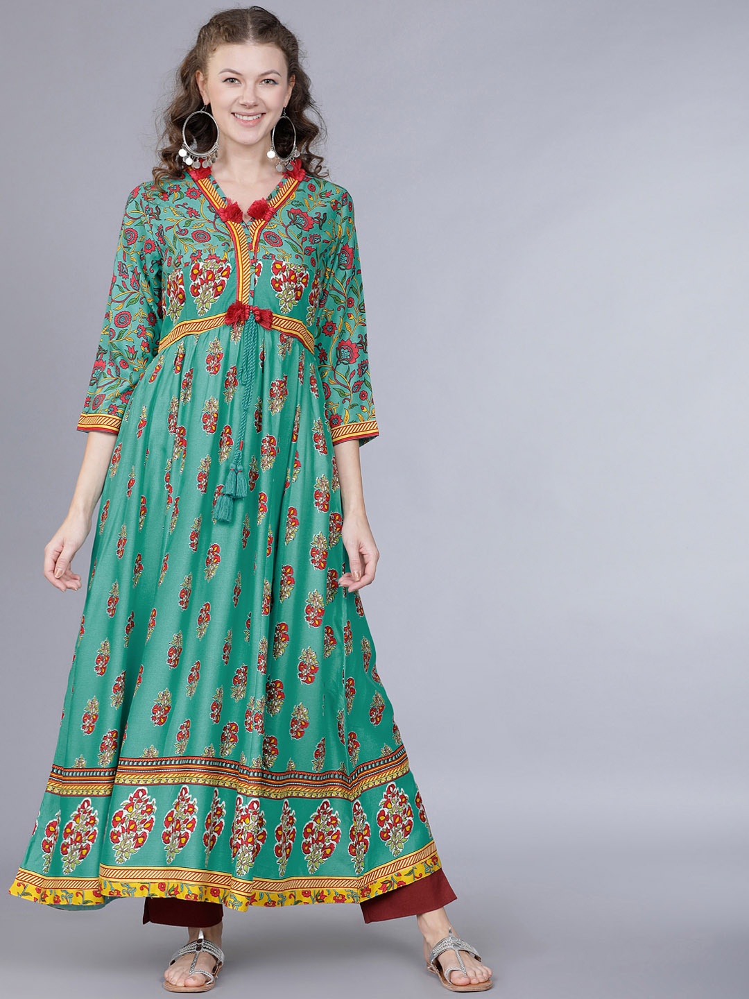 

Vishudh Women Turquoise Blue Printed A-Line Kurta