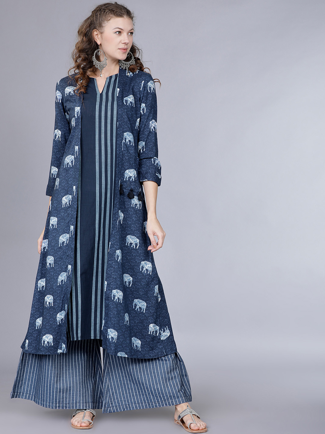 

Vishudh Women Navy Blue Printed Layered A-Line Kurta