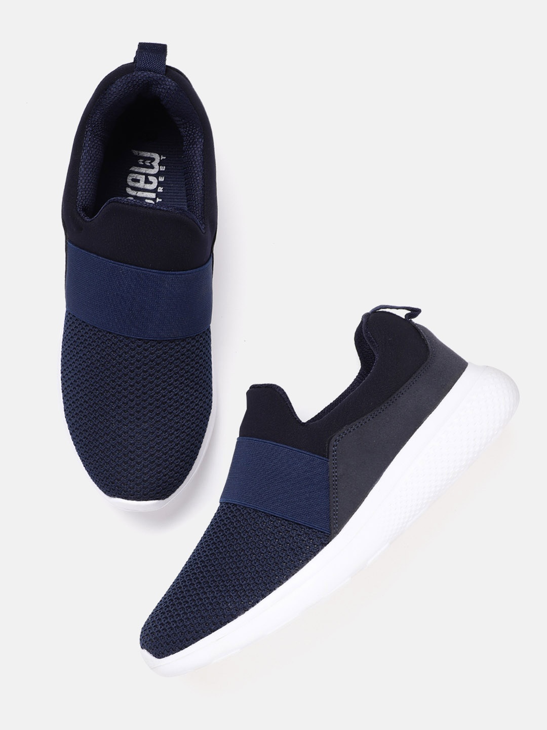 

Crew STREET Women Navy Blue Woven Design Slip-On Sneakers