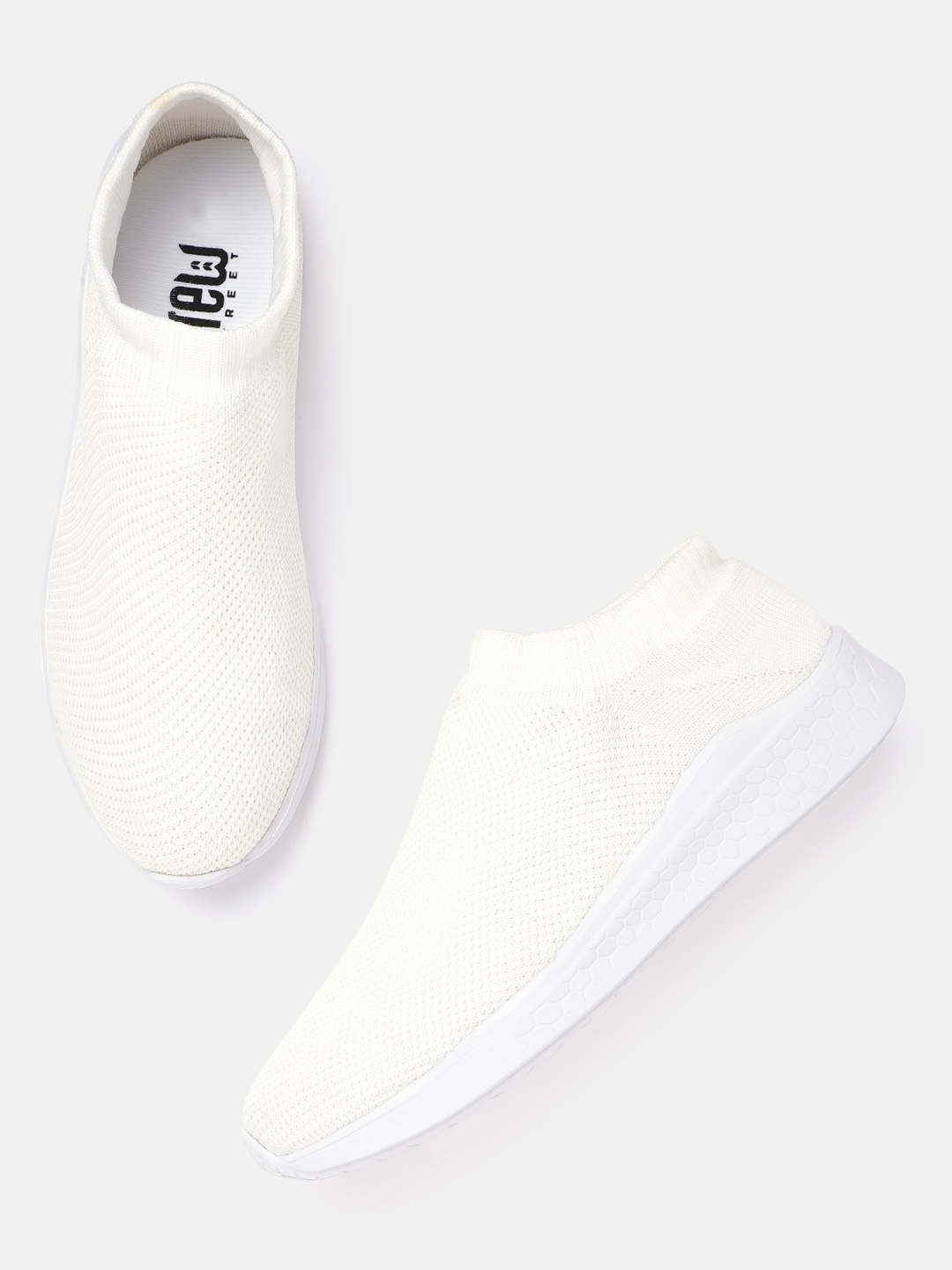 

Crew STREET Women Off-White Woven Design Slip-On Sneakers