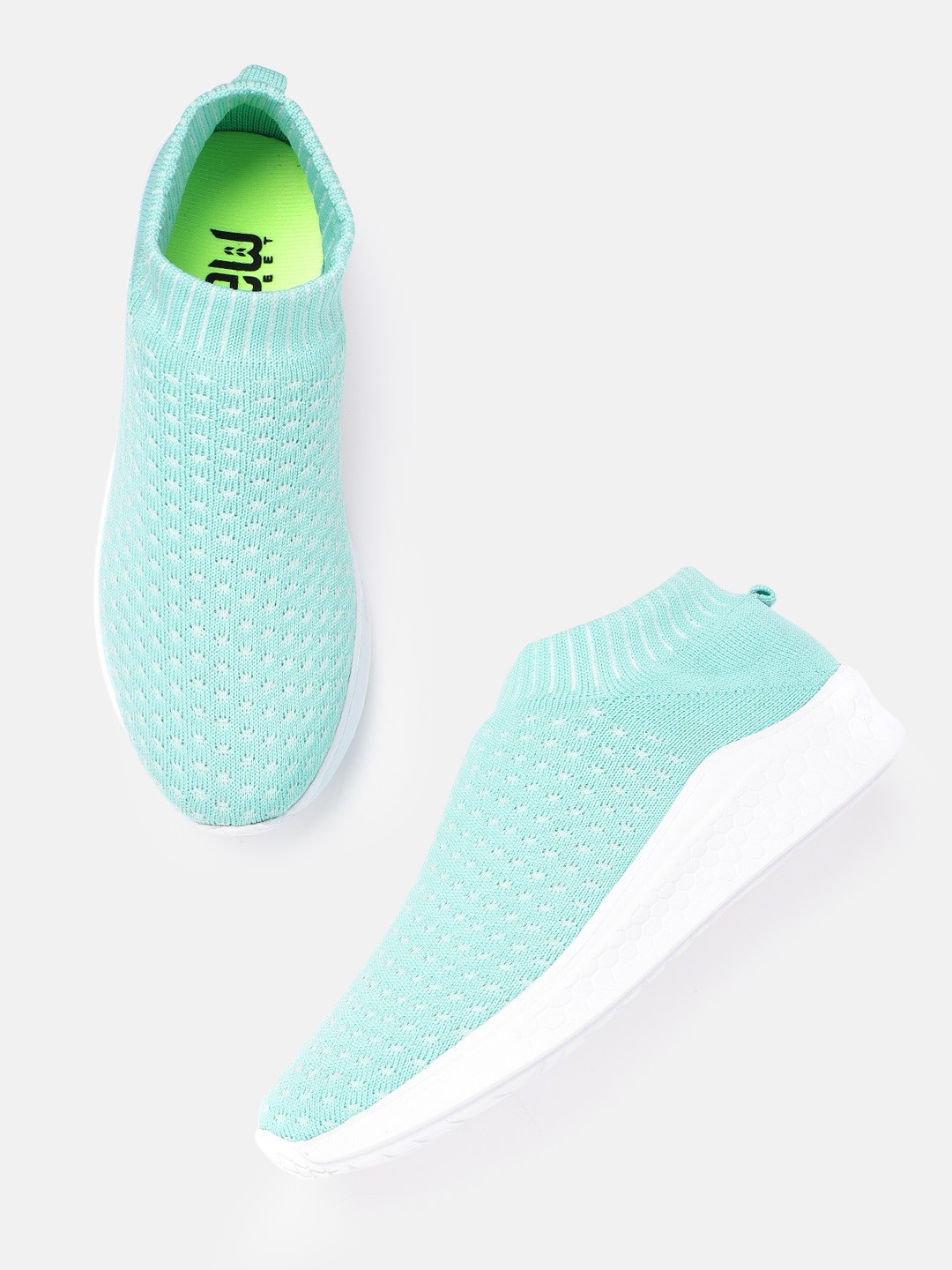 

Crew STREET Women Sea Green & White Woven Design Slip-On Sneakers