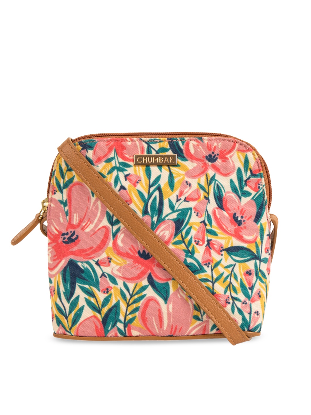 

Chumbak Pink & Green Printed Sling Bag