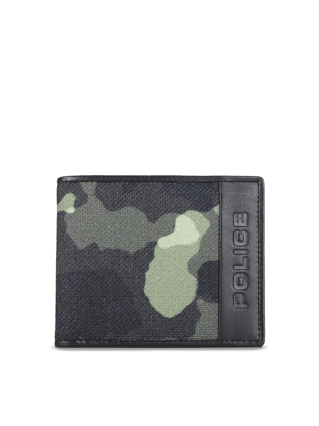 

Police Men Black & Green Camouflage Printed Leather Two Fold Wallet