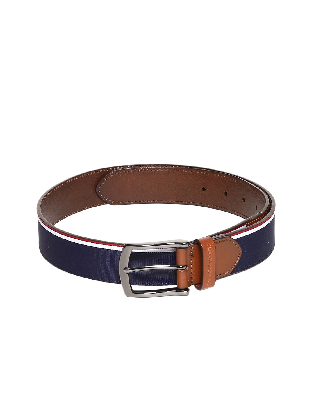 

U.S. Polo Assn. Men Navy Blue & White Striped Leather Belt