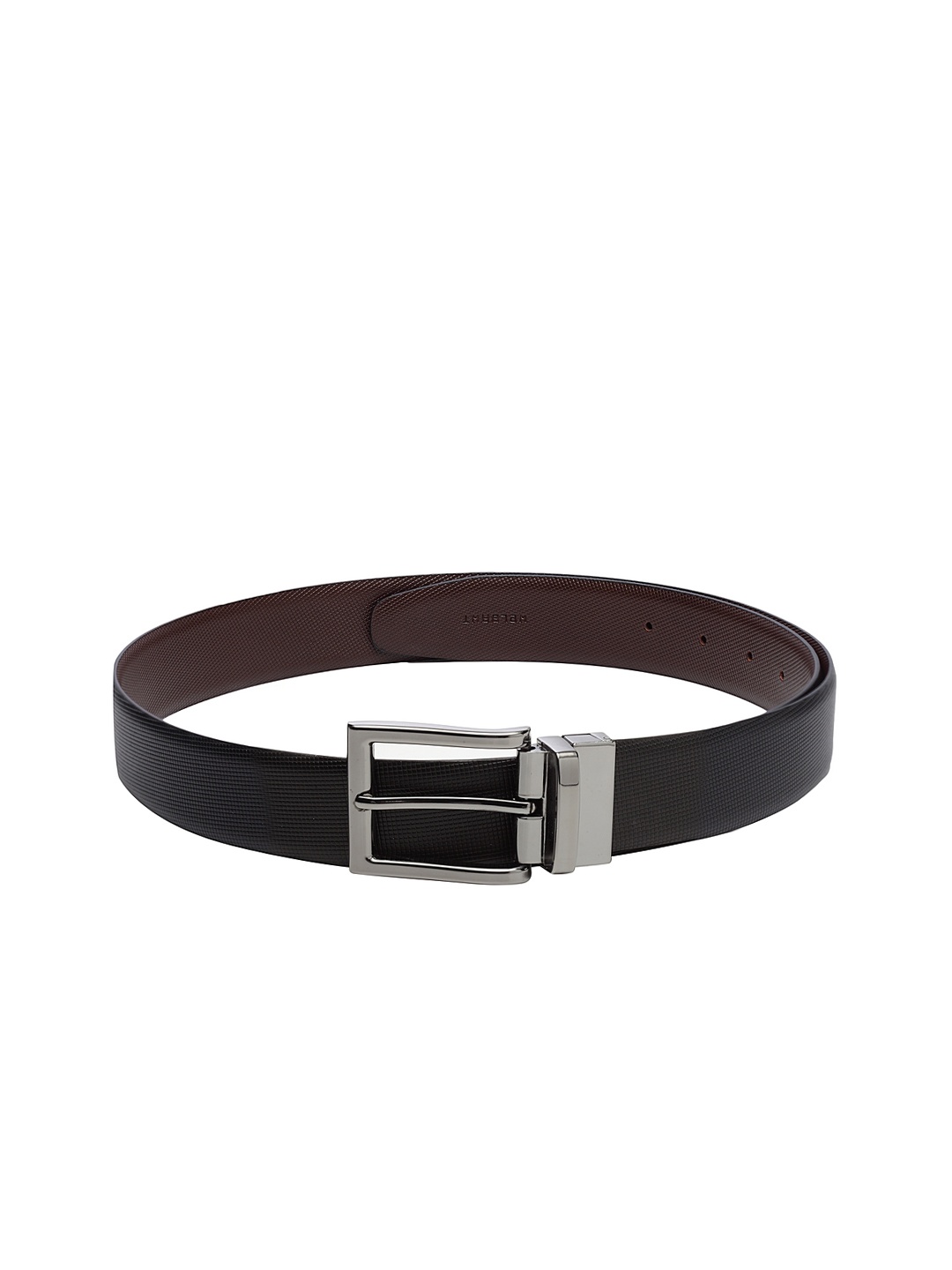 

WELBAWT Men Black Textured Reversible Leather Belt