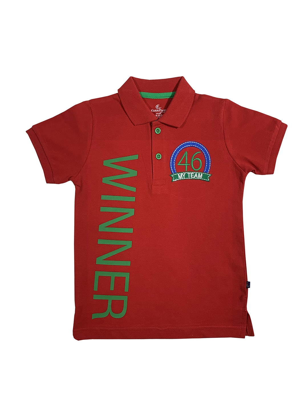 

KiddoPanti Boys Red Printed Polo Collar Pure Cotton T-shirt