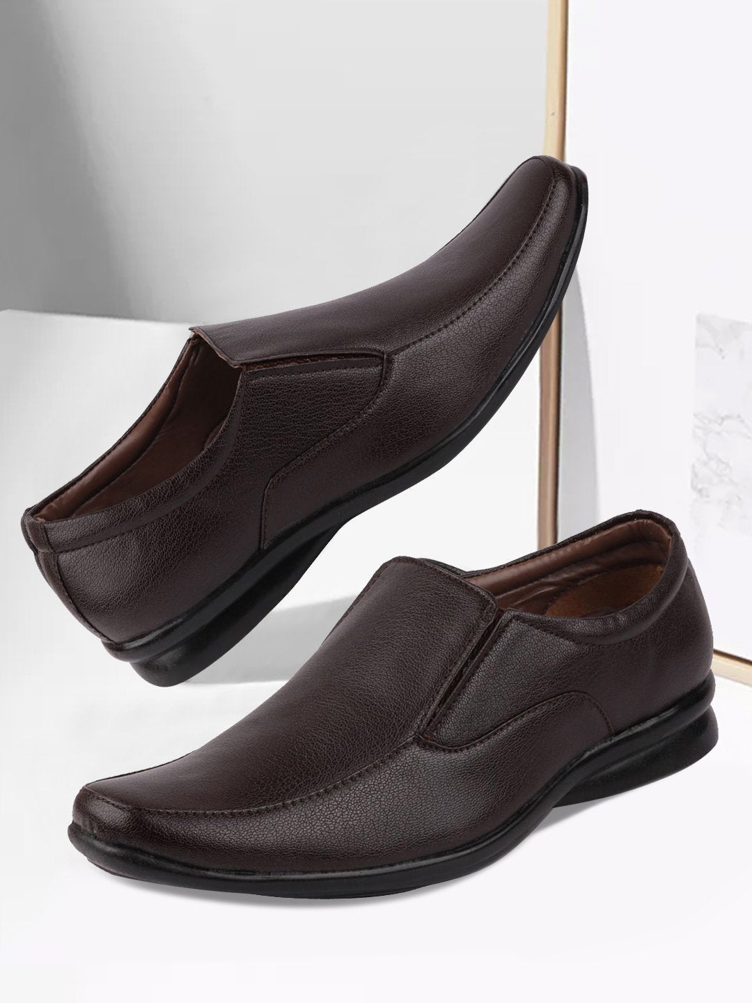 

FAUSTO Men Brown Textured Slip-On Formal Shoes