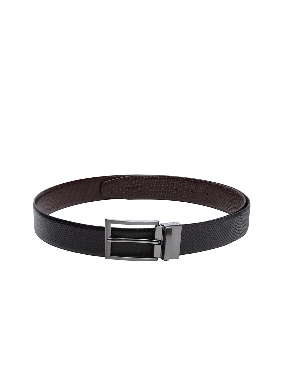

WELBAWT Men Black & Brown Textured Reversible Leather Belt