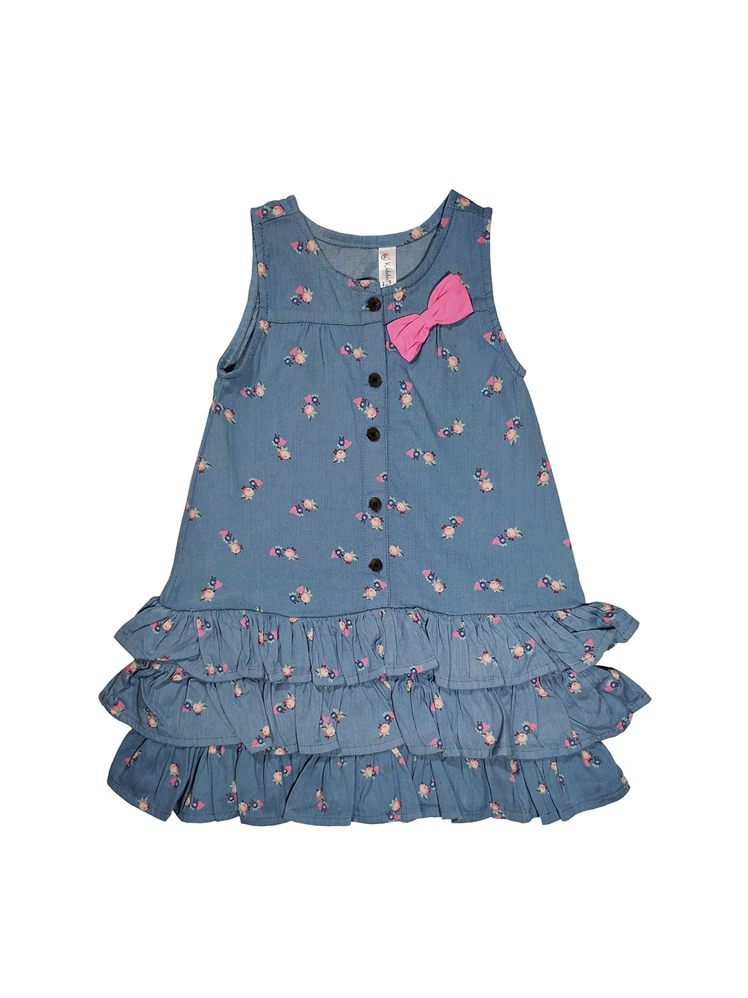 

KiddoPanti Girls Blue Printed A-Line Dress