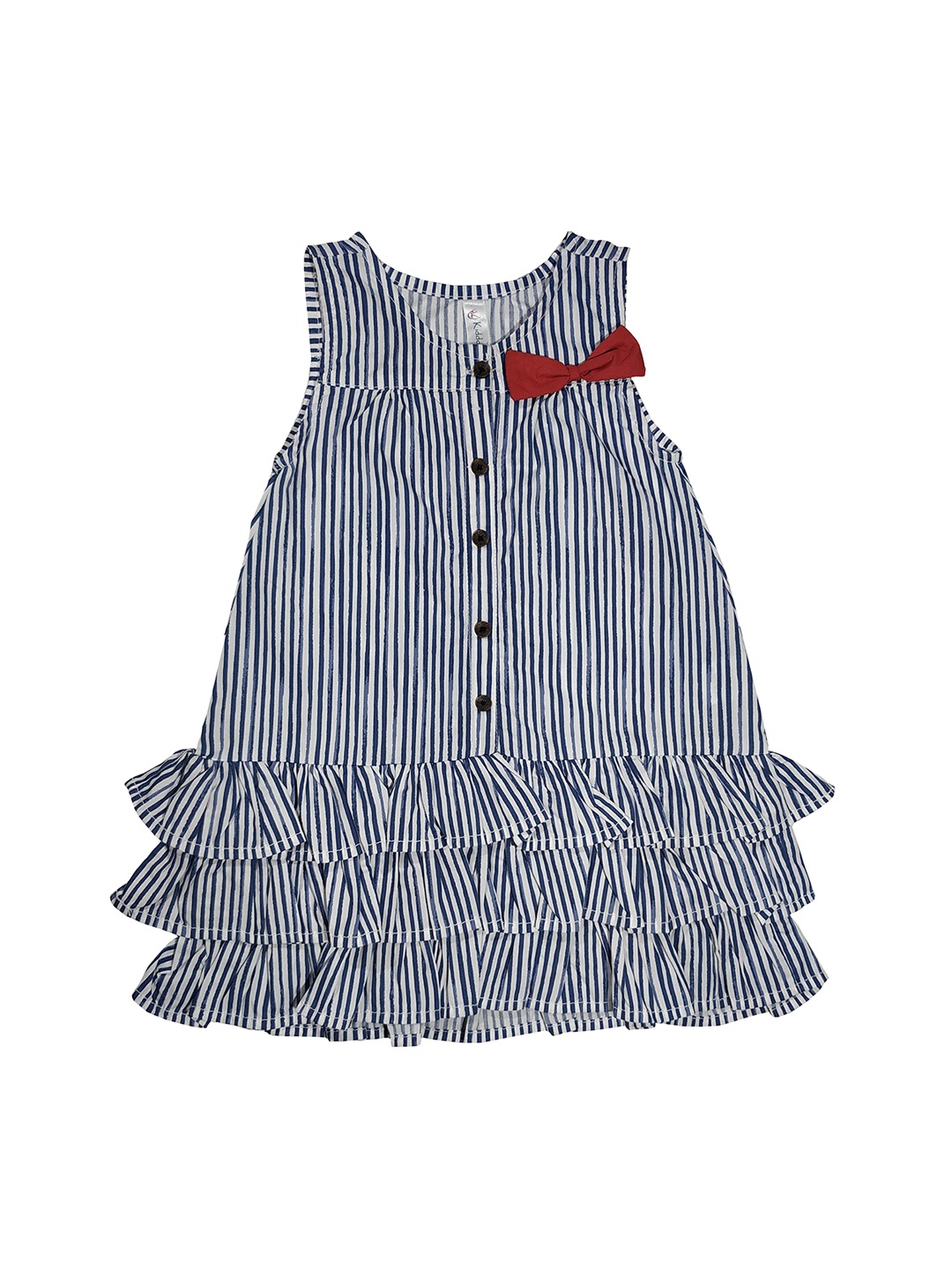 

KiddoPanti Girls Blue Striped A-Line Dress