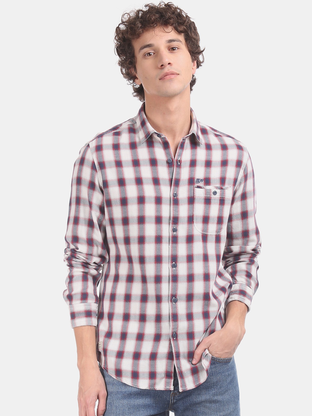 

Ed Hardy Men Navy Blue & White Regular Fit Checked Casual Shirt
