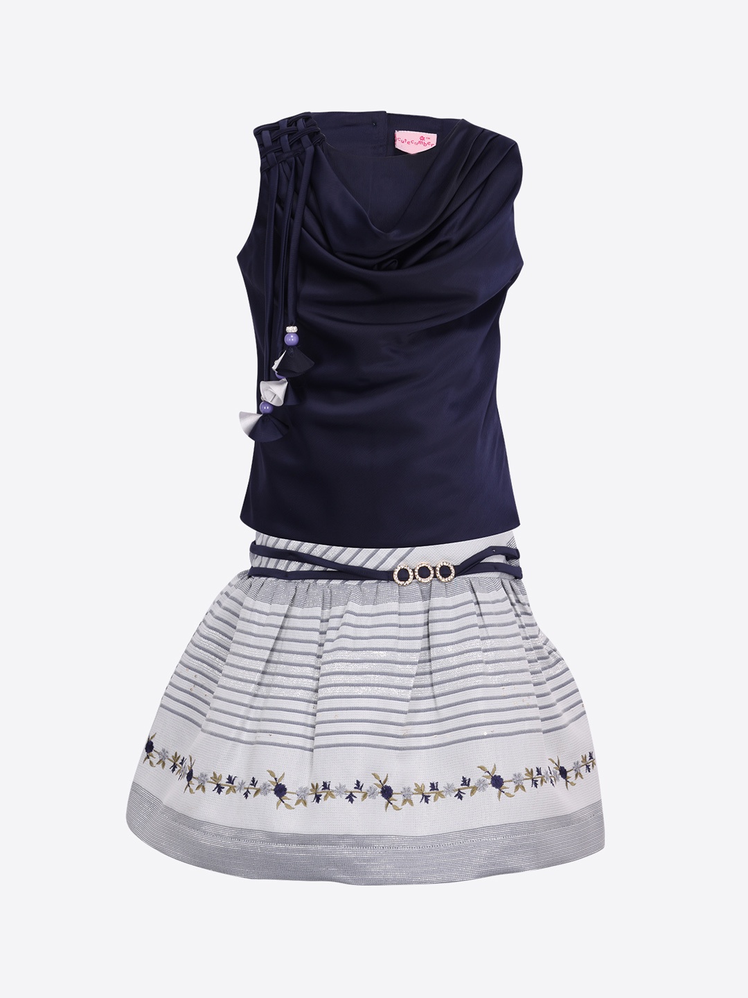 

CUTECUMBER Girls Navy Blue Solid Top with Skirt