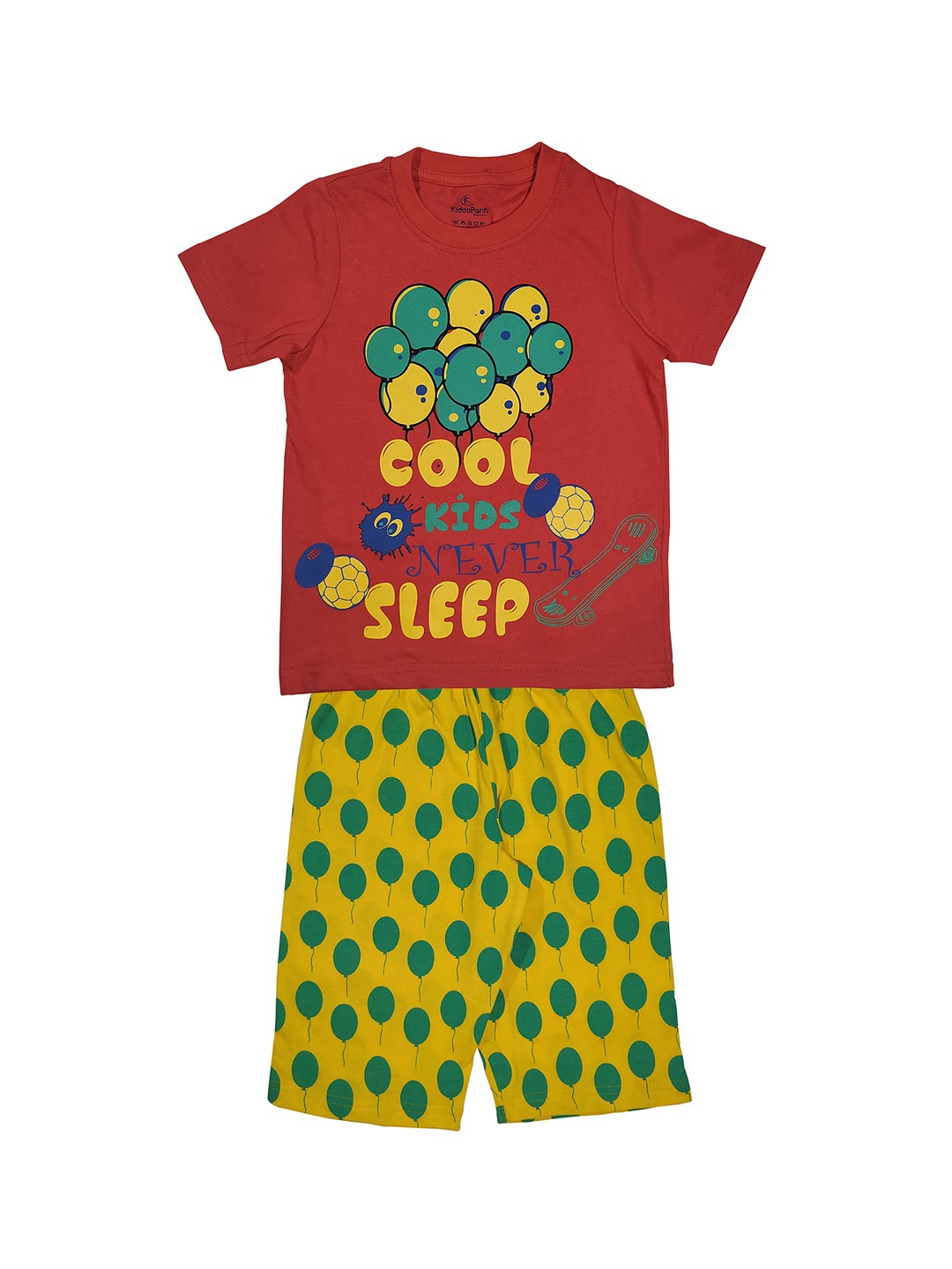 

KiddoPanti Boys Red & Yellow Ballon Aop Printed Night suit