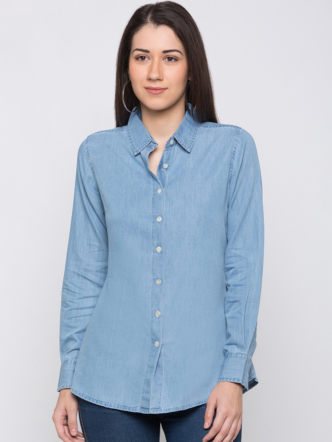 

Globus Women Blue Regular Fit Solid Casual Shirt