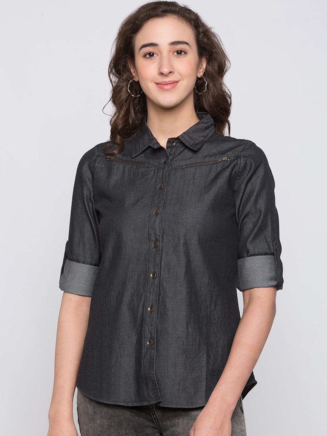

Globus Women Black Regular Fit Solid Casual Shirt