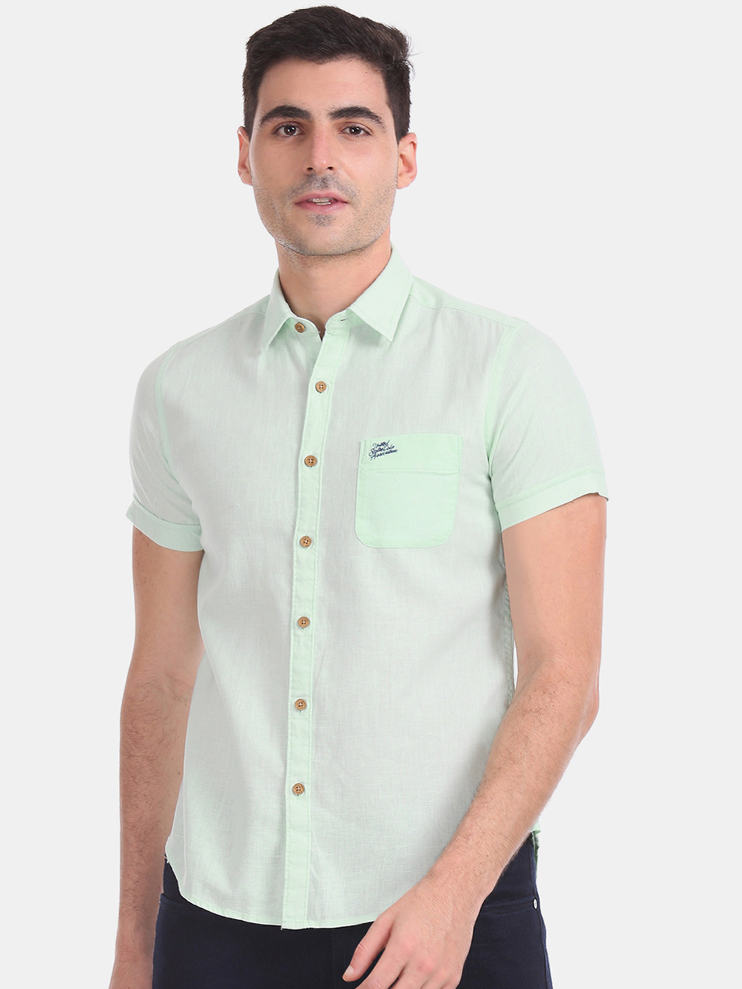 

U.S. Polo Assn. Denim Co. Men Green Slim Fit Solid Casual Shirt