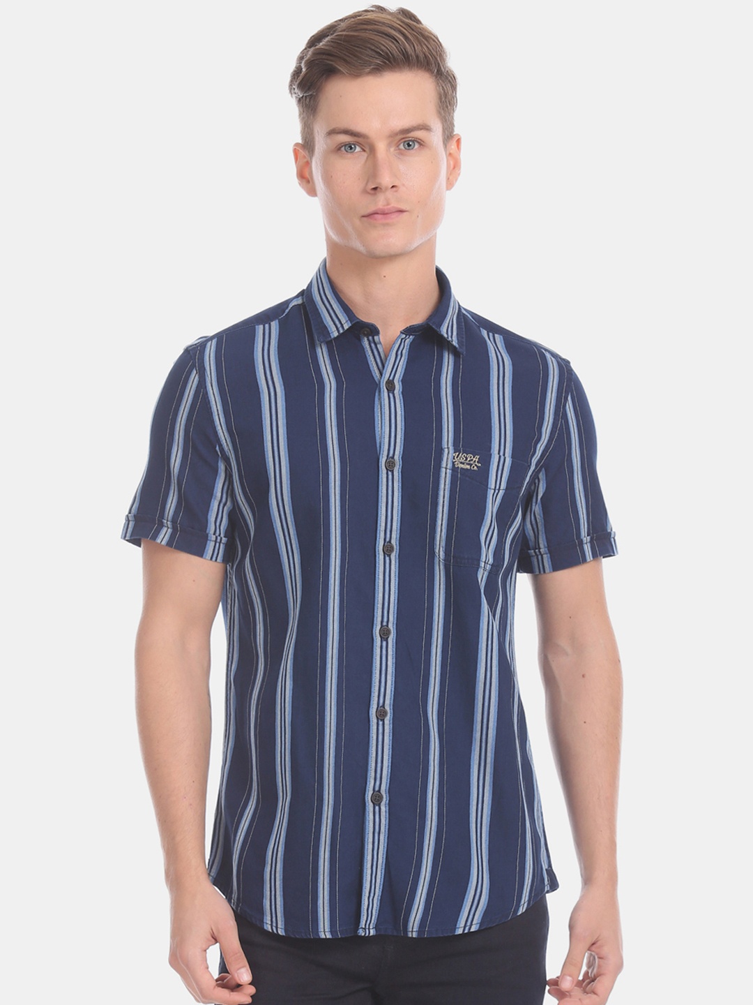 

U.S. Polo Assn. Denim Co. Men Blue Regular Fit Striped Casual Shirt