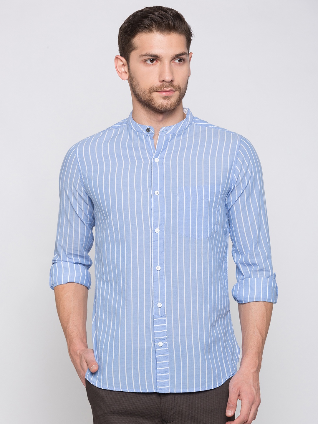 Globus Men Blue Regular Fit Striped Casual Shirt