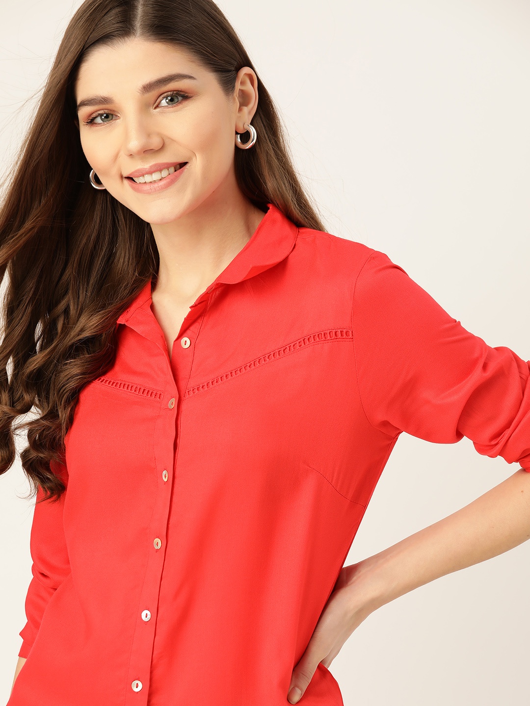 

DressBerry Women Coral Orange Sustainable Regular Fit Solid Casual Shirt