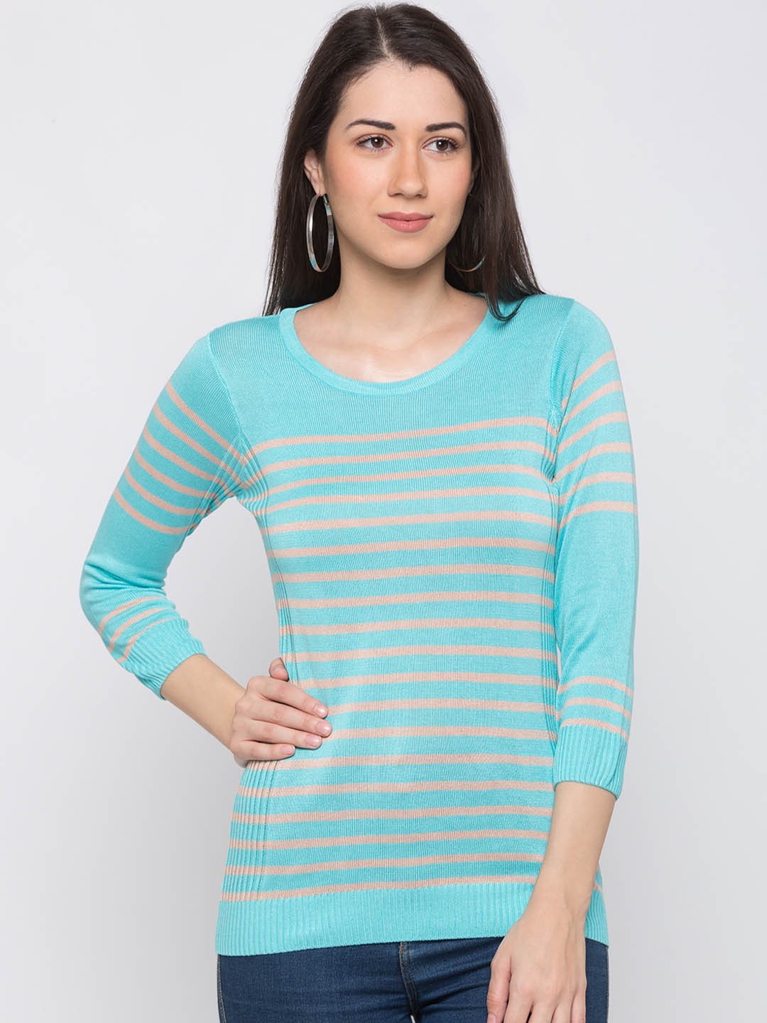 

Globus Women Blue Striped Pure Cotton Top