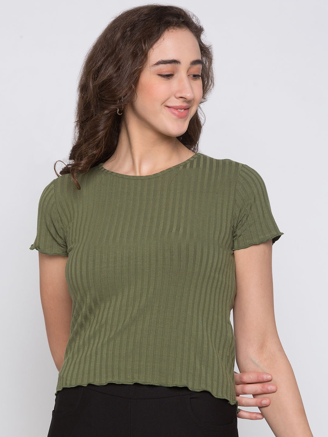 

Globus Women Olive Green Ribbed Top