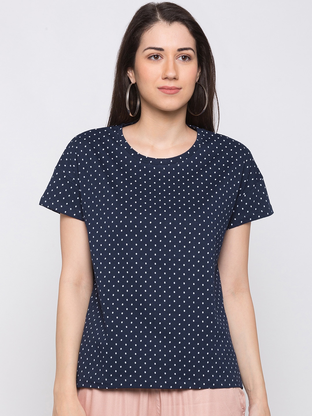 

Globus Women Navy Blue Printed Pure Cotton Top