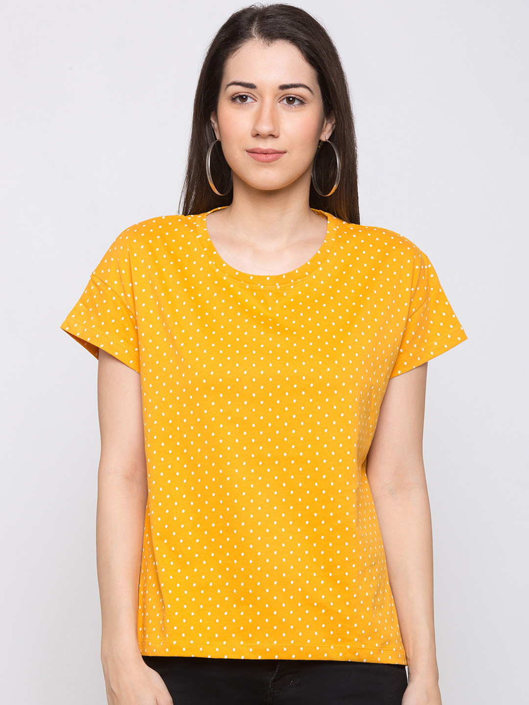 

Globus Women Mustard Yellow Printed Pure Cotton Top