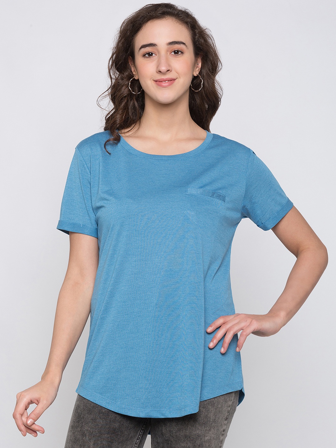 

Globus Women Blue Solid Pure Cotton Top