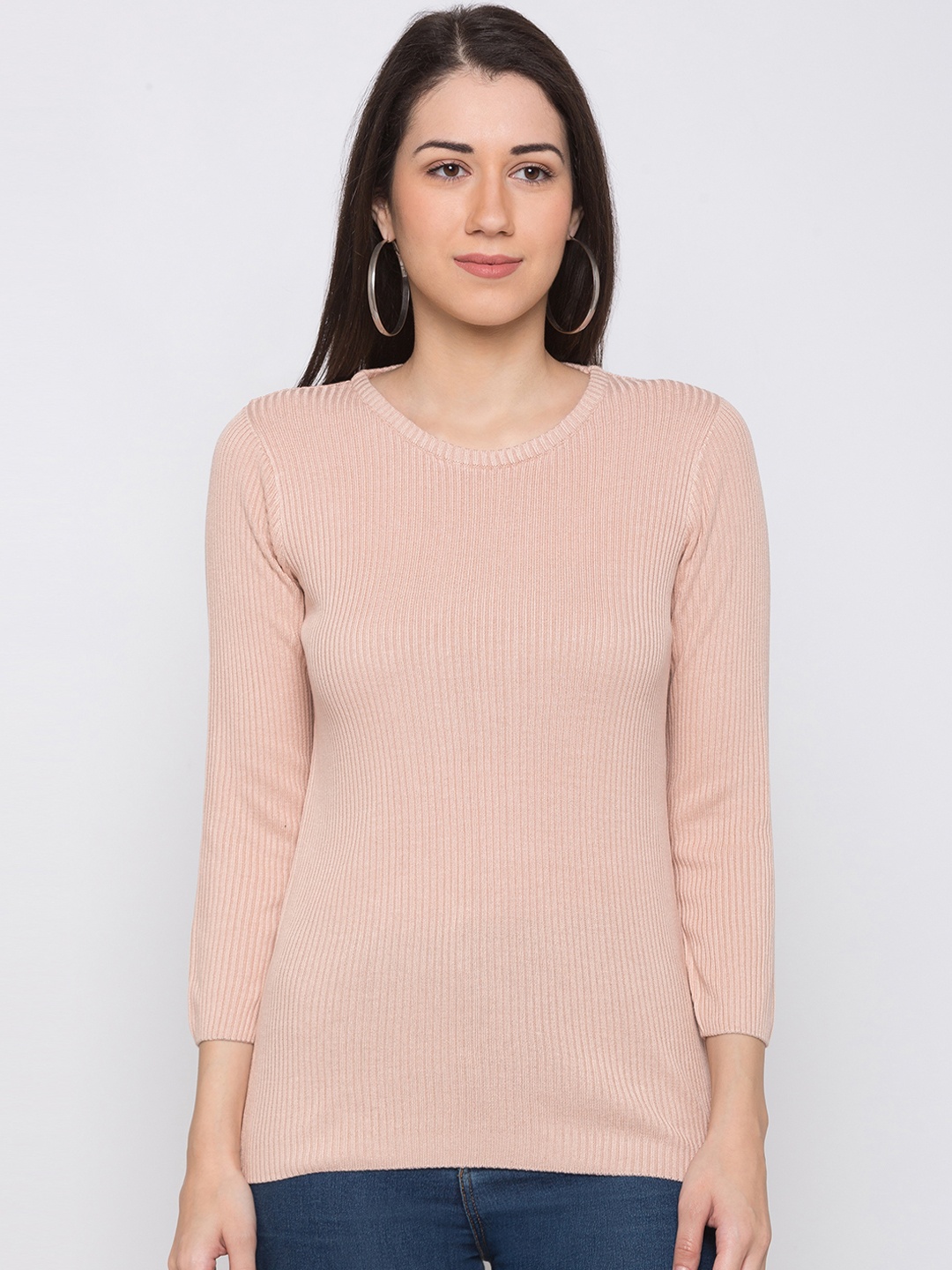 

Globus Women Pink Ribbed Pure Cotton Top