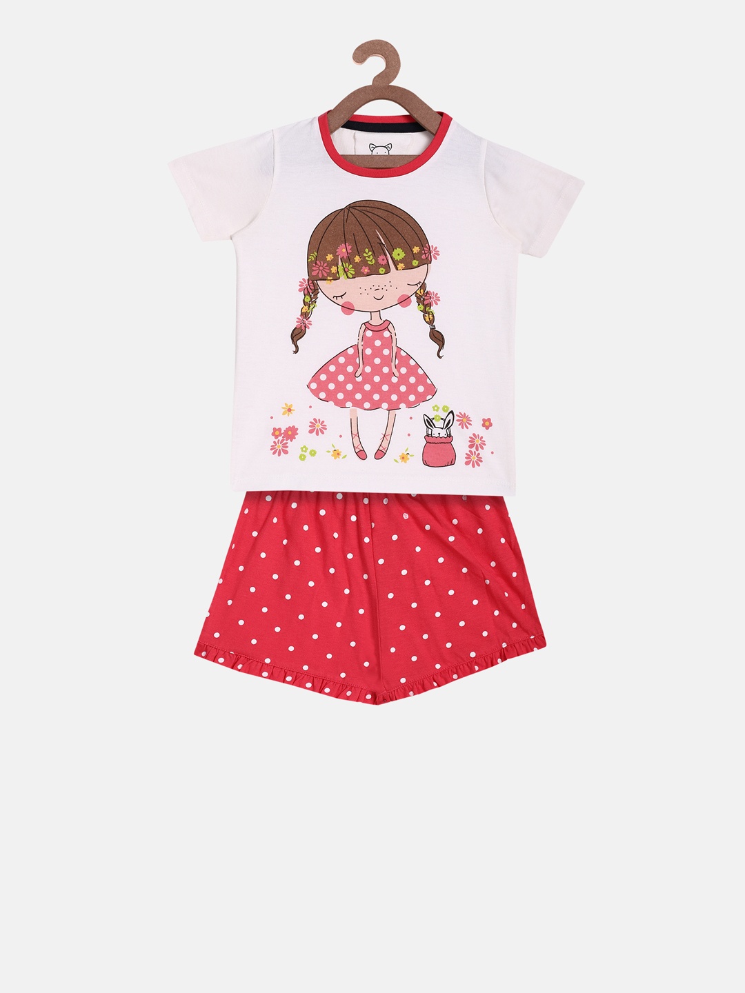 

Lazy Shark Girls Pink & Red Printed T-shirt with Shorts