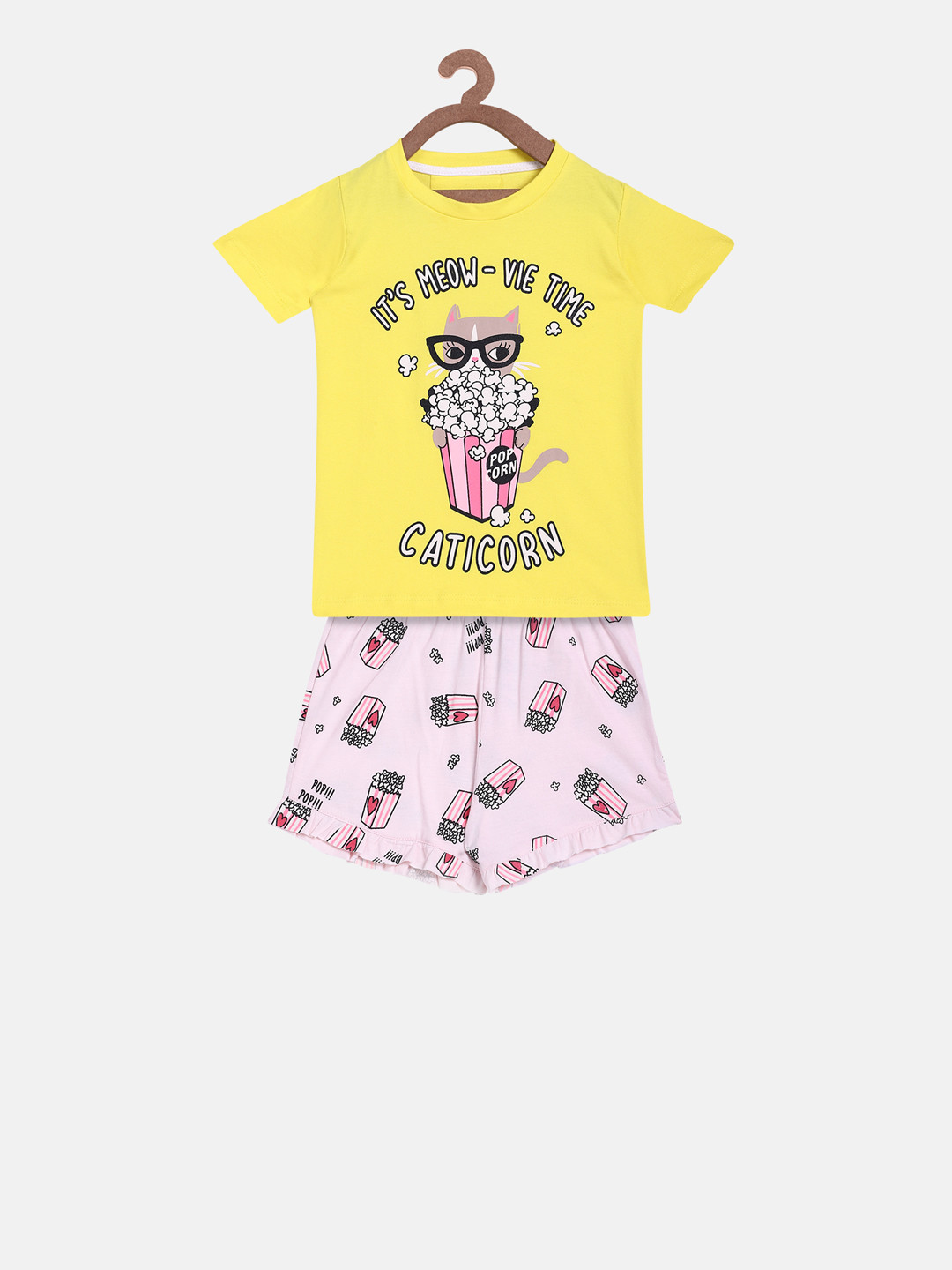 

Lazy Shark Girls Yellow & Pink Printed T-shirt with Shorts