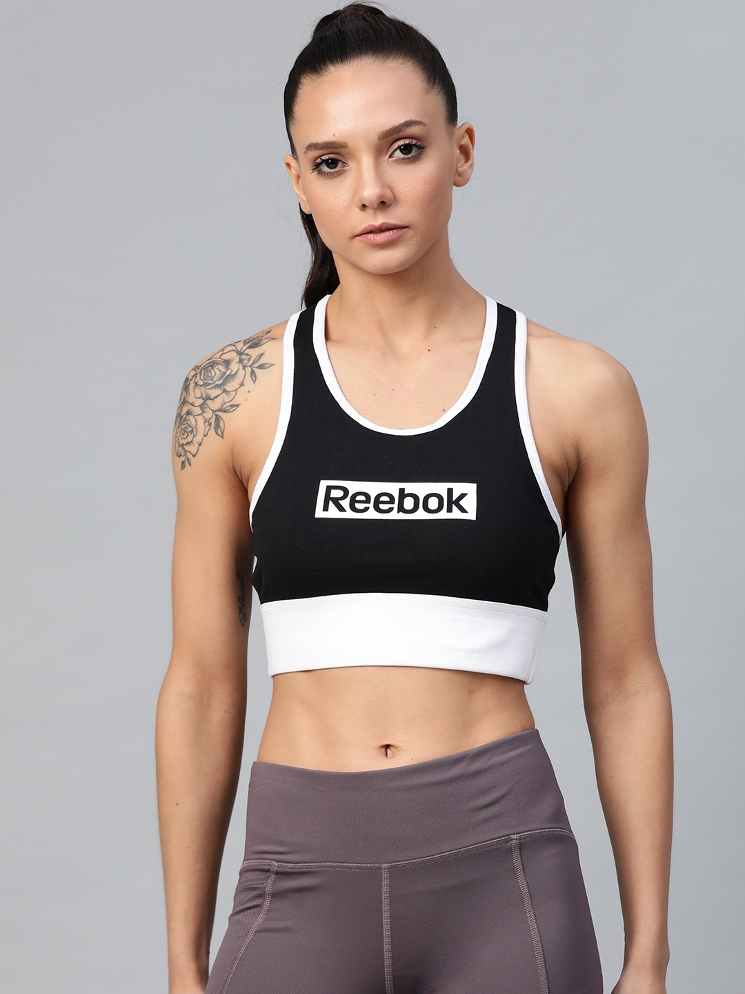 

Reebok Black & White Printed Training Essentials Linear Logo Bralette FK6713