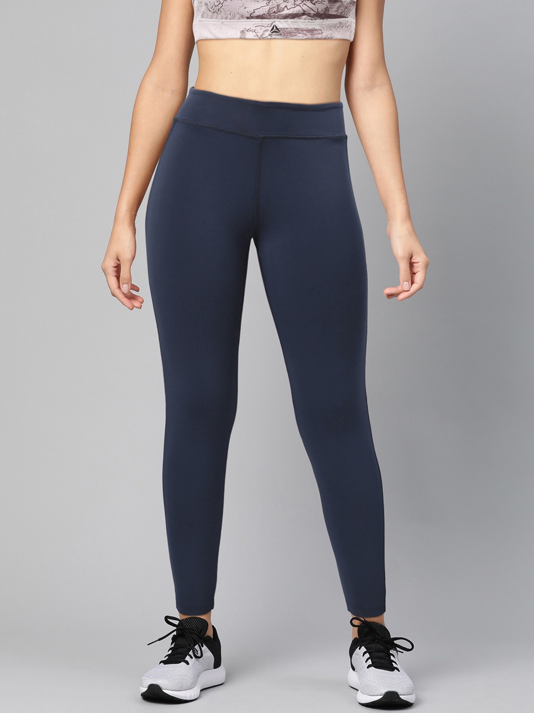 

Reebok Women Navy Solid Training Workout Ready PP Tights, Navy blue