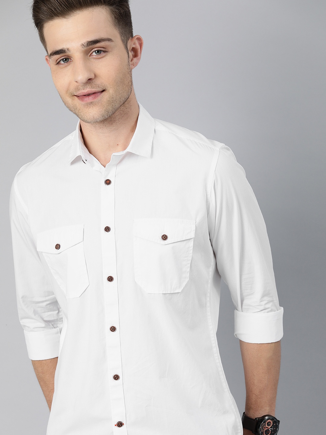 

Mast & Harbour Men White Cotton Casual Shirt