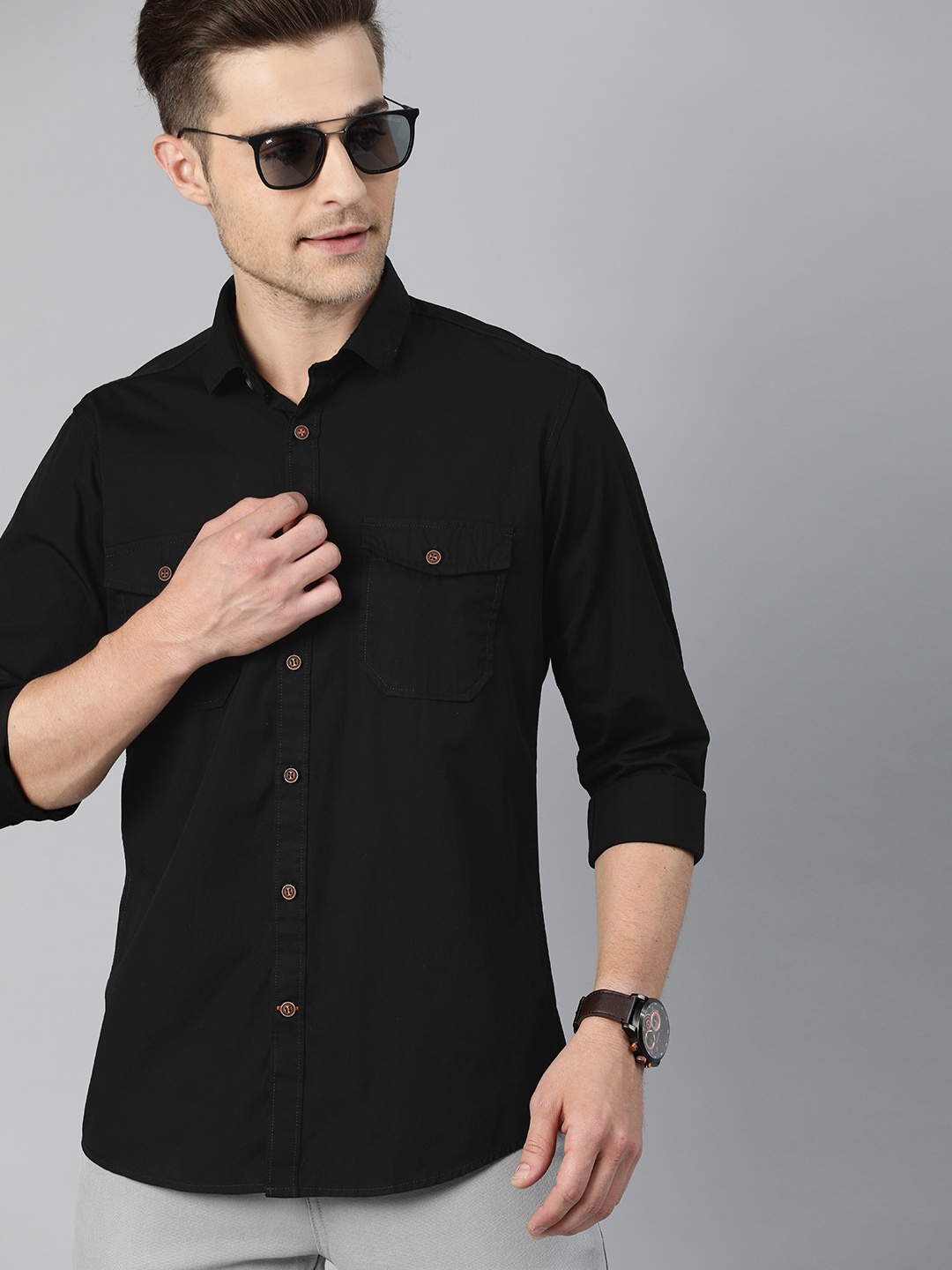 

Mast & Harbour Men Black Regular Fit Solid Casual Shirt