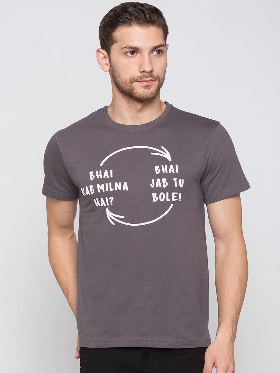 

Globus Men Grey Printed Round Neck T-shirt