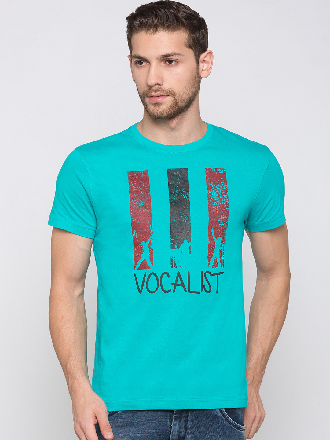 

Globus Men Blue Printed Round Neck T-shirt