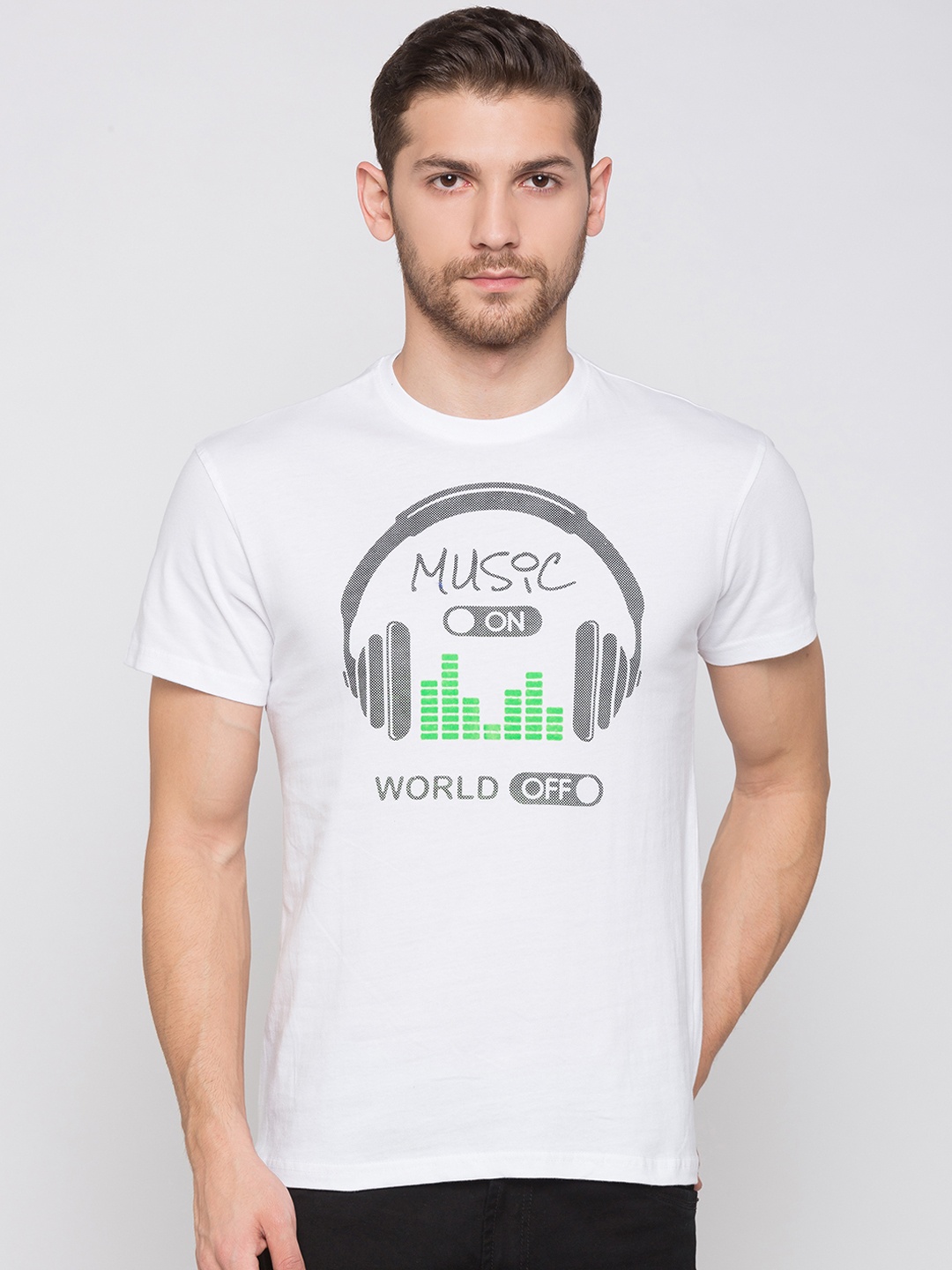 

Globus Men White Printed Round Neck T-shirt