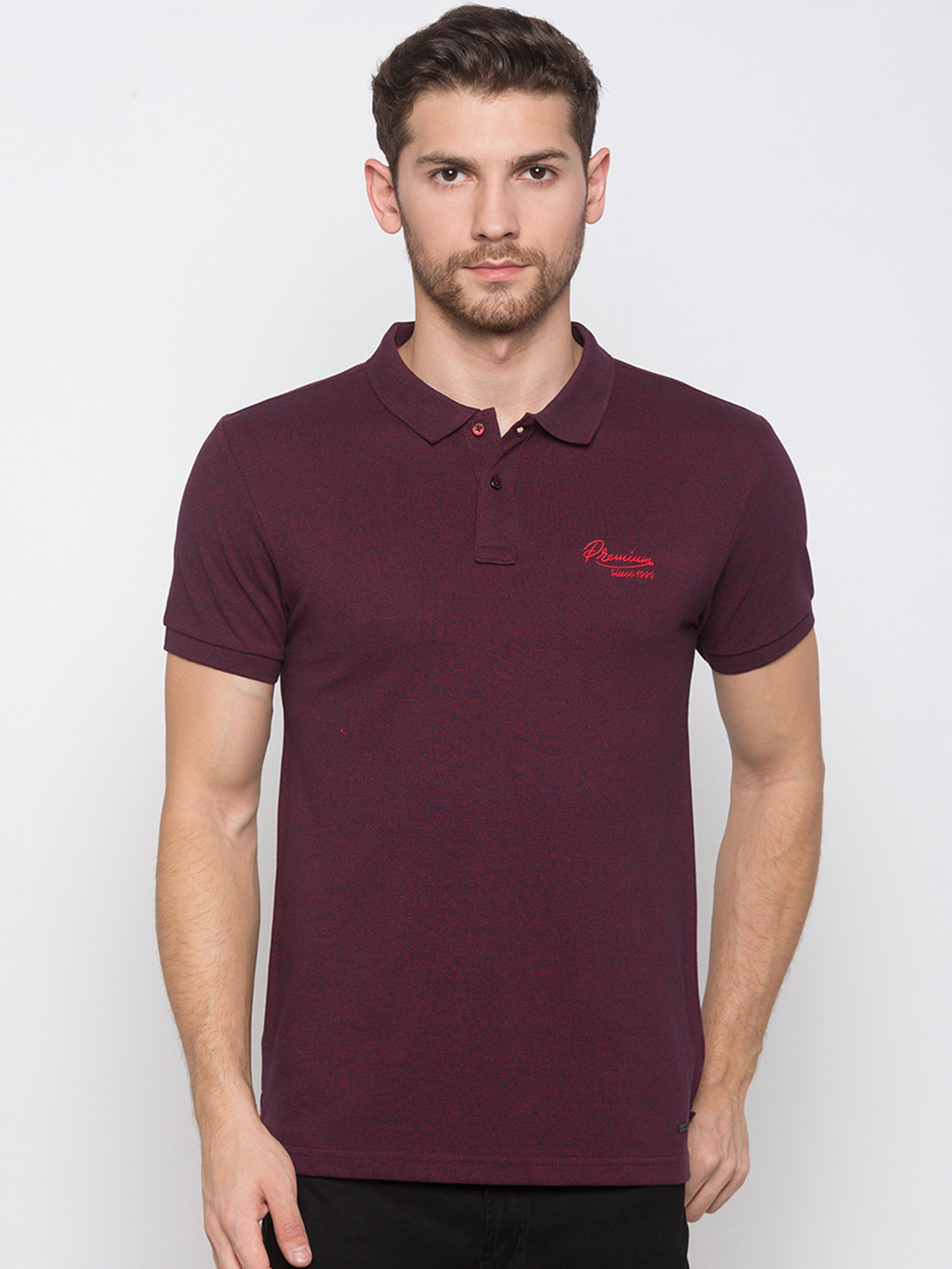 

Globus Men Maroon Solid Polo Collar T-shirt