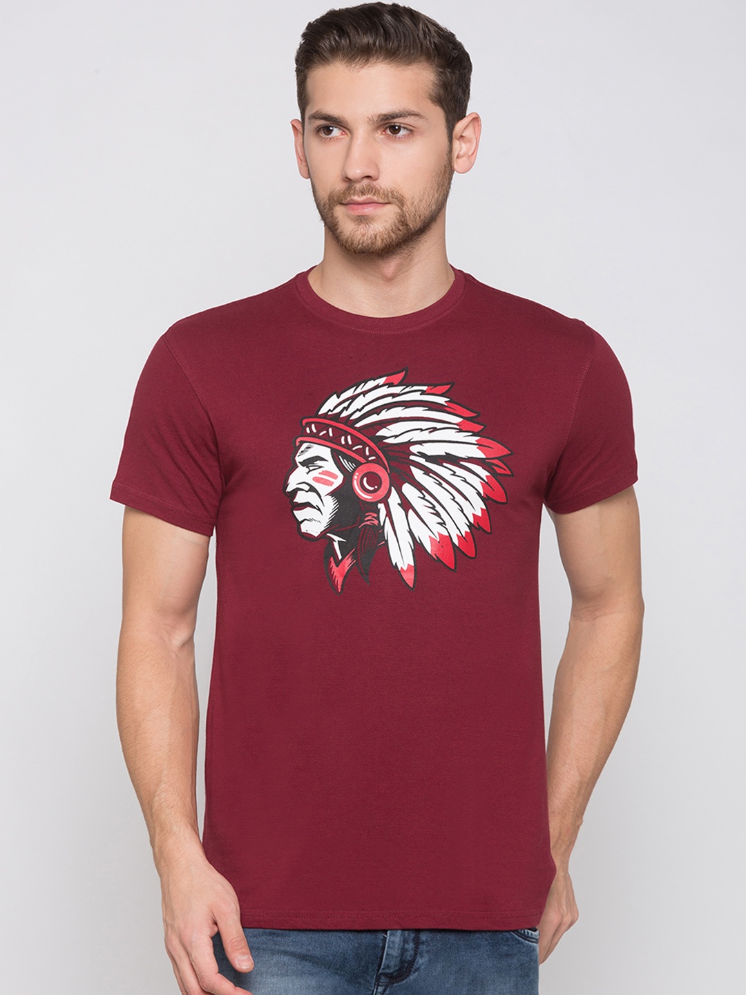 

Globus Men Maroon Printed Round Neck T-shirt