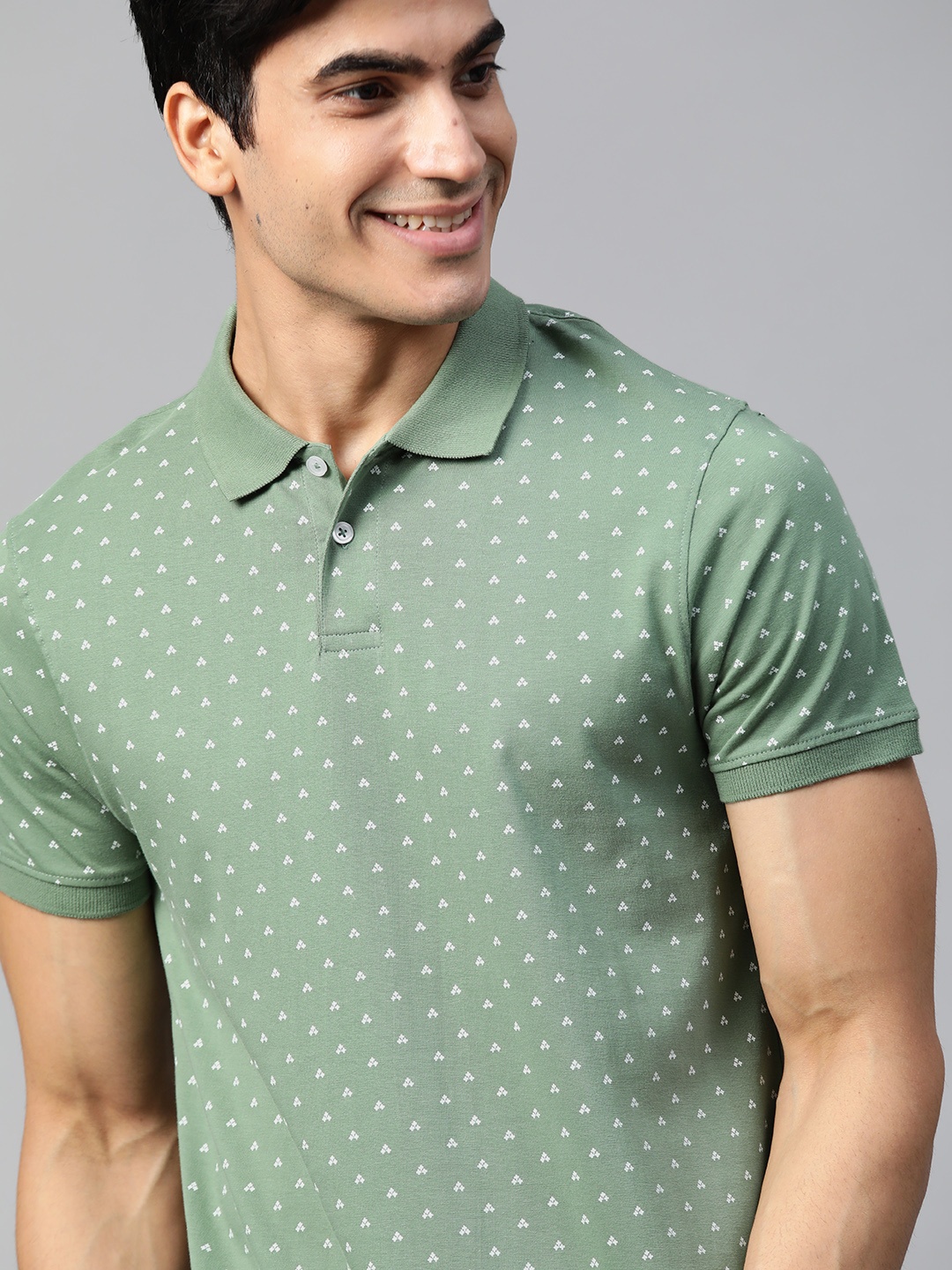 

Mast & Harbour Men Sea Green & White Printed Polo Collar T-shirt