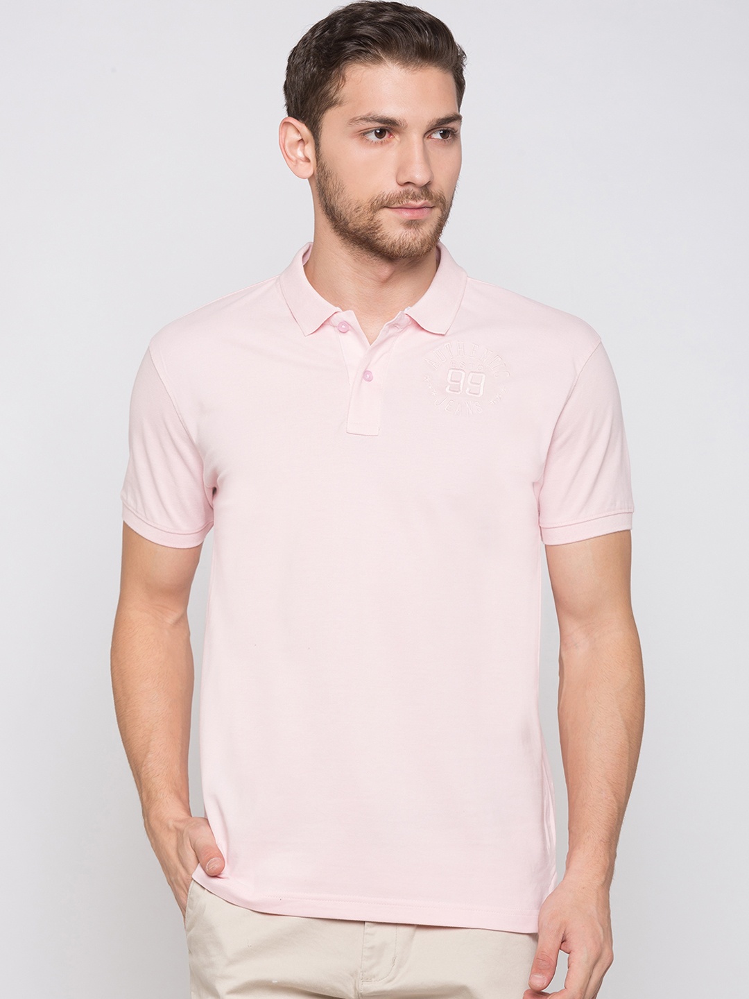 

Globus Men Pink Solid Polo Collar T-shirt