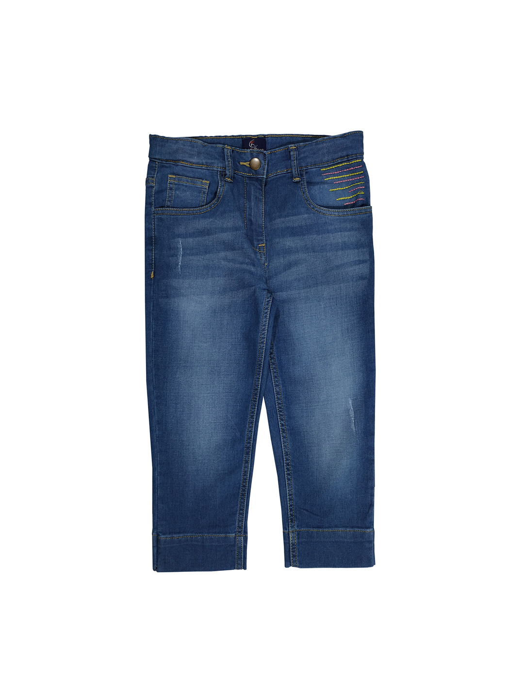 

KiddoPanti Girls Blue Regular Fit Mid-Rise Low Distress Stretchable Jeans